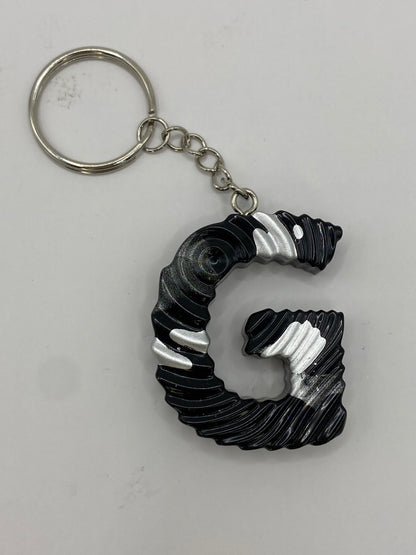 Black & Silver Ripple Letter Keychains