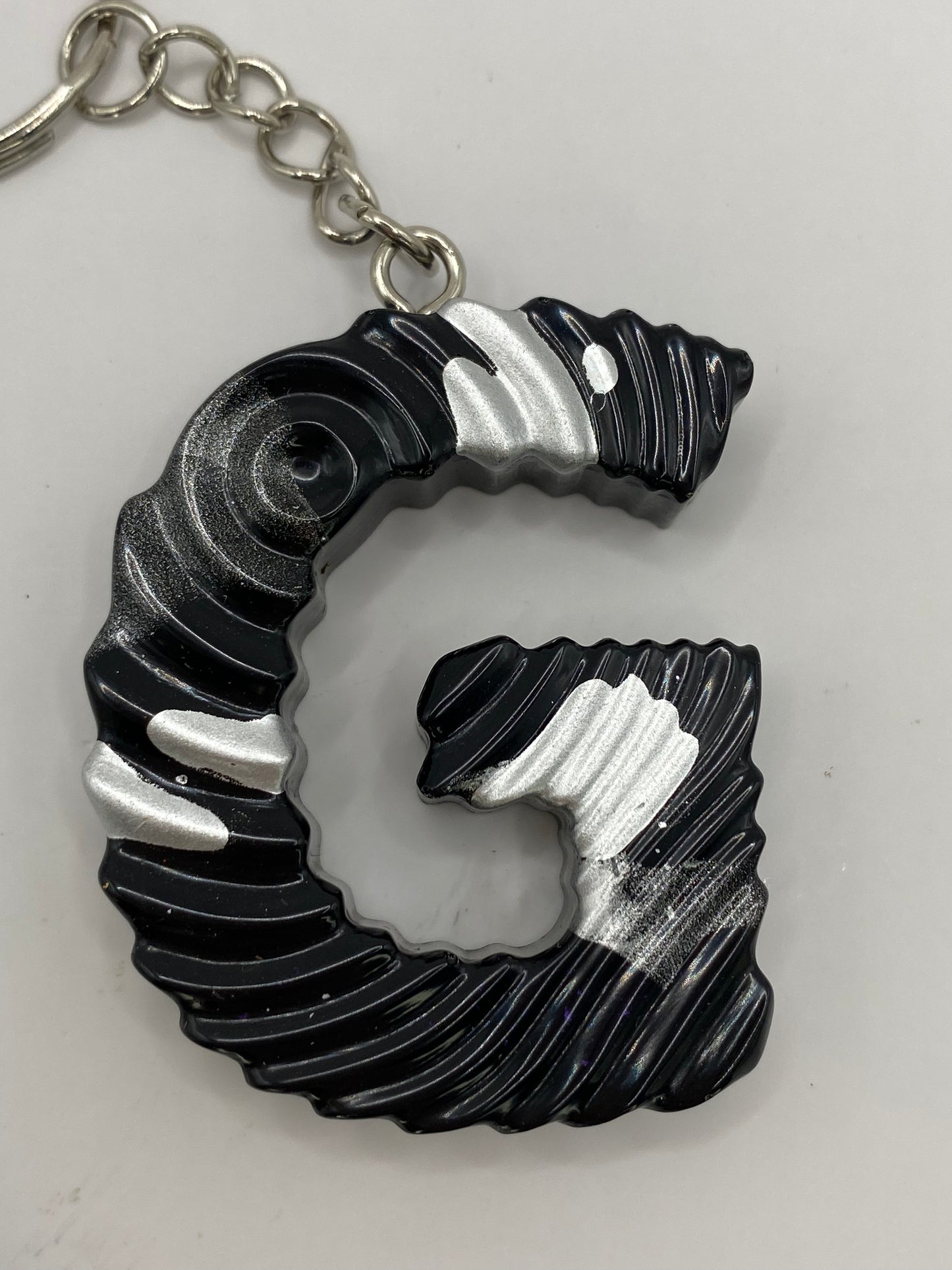 Black & Silver Ripple Letter Keychains