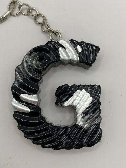 Black & Silver Ripple Letter Keychains
