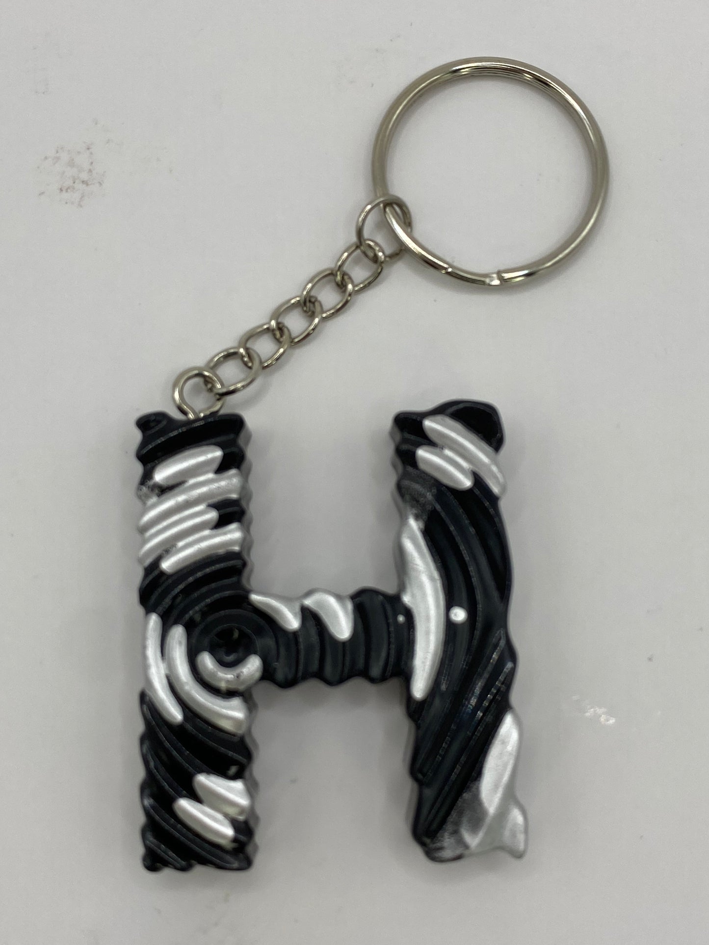 Black & Silver Ripple Letter Keychains