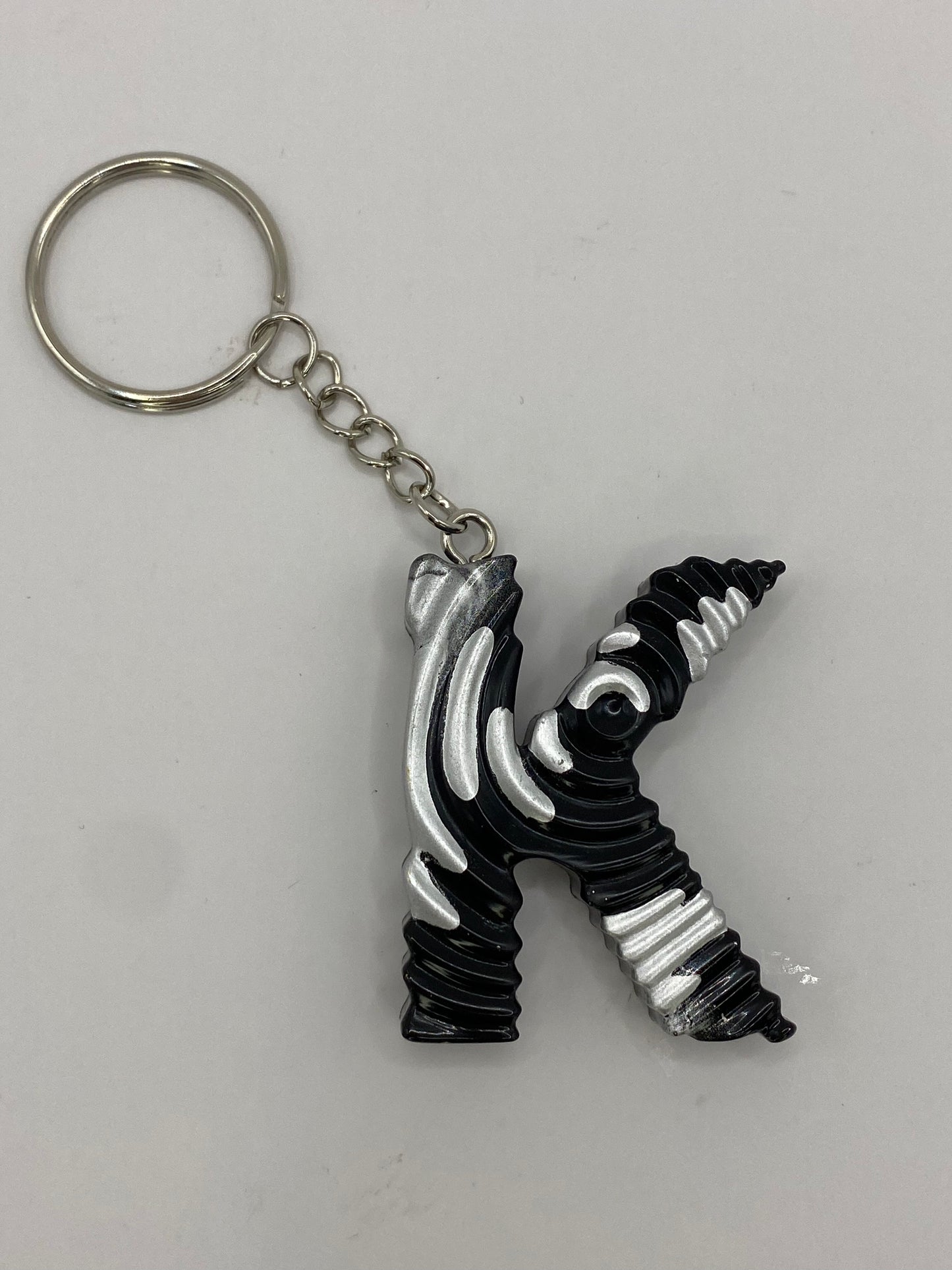 Black & Silver Ripple Letter Keychains