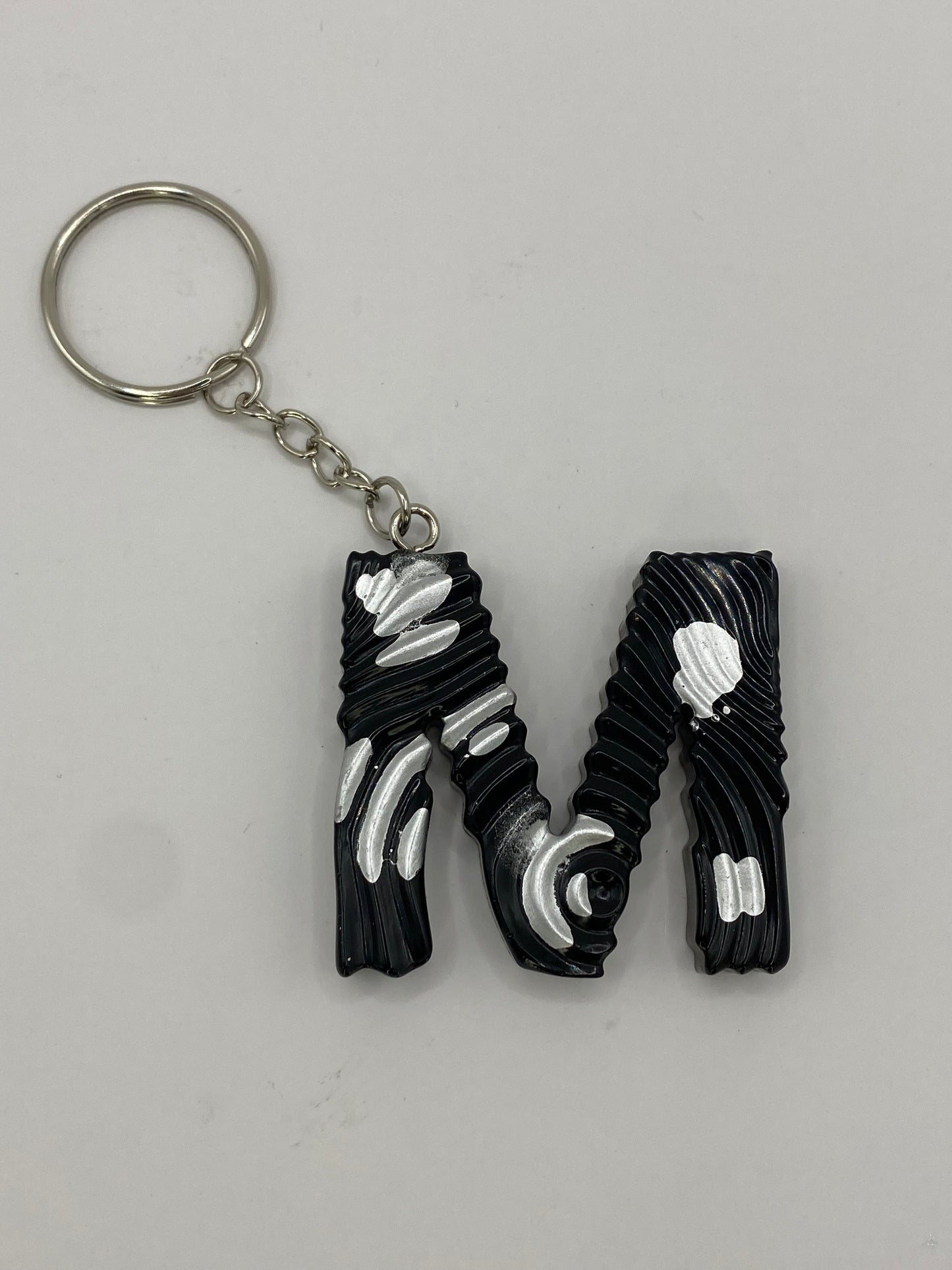 Black & Silver Ripple Letter Keychains