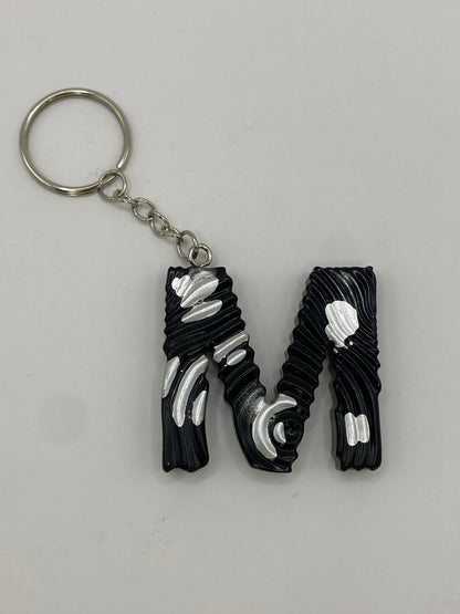 Black & Silver Ripple Letter Keychains