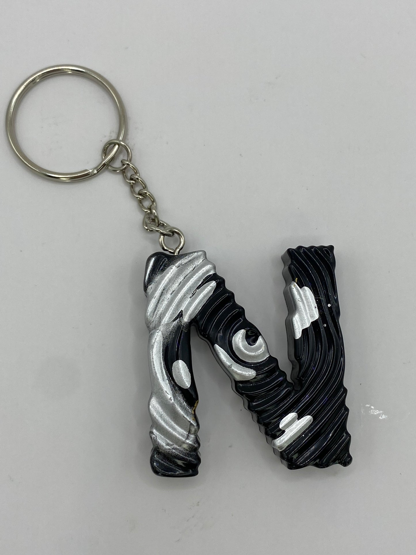 Black & Silver Ripple Letter Keychains