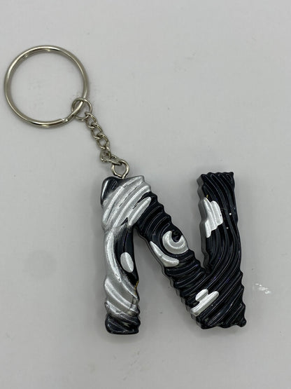 Black & Silver Ripple Letter Keychains