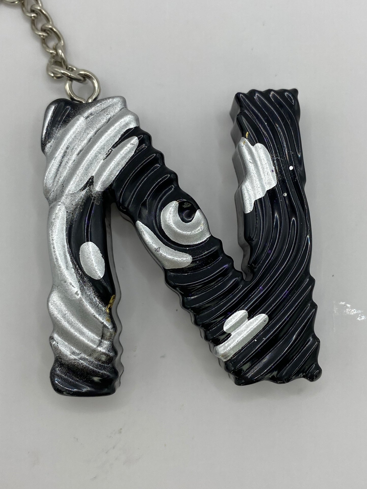 Black & Silver Ripple Letter Keychains