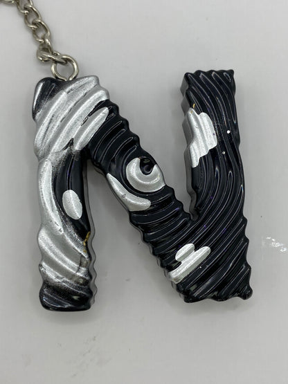 Black & Silver Ripple Letter Keychains