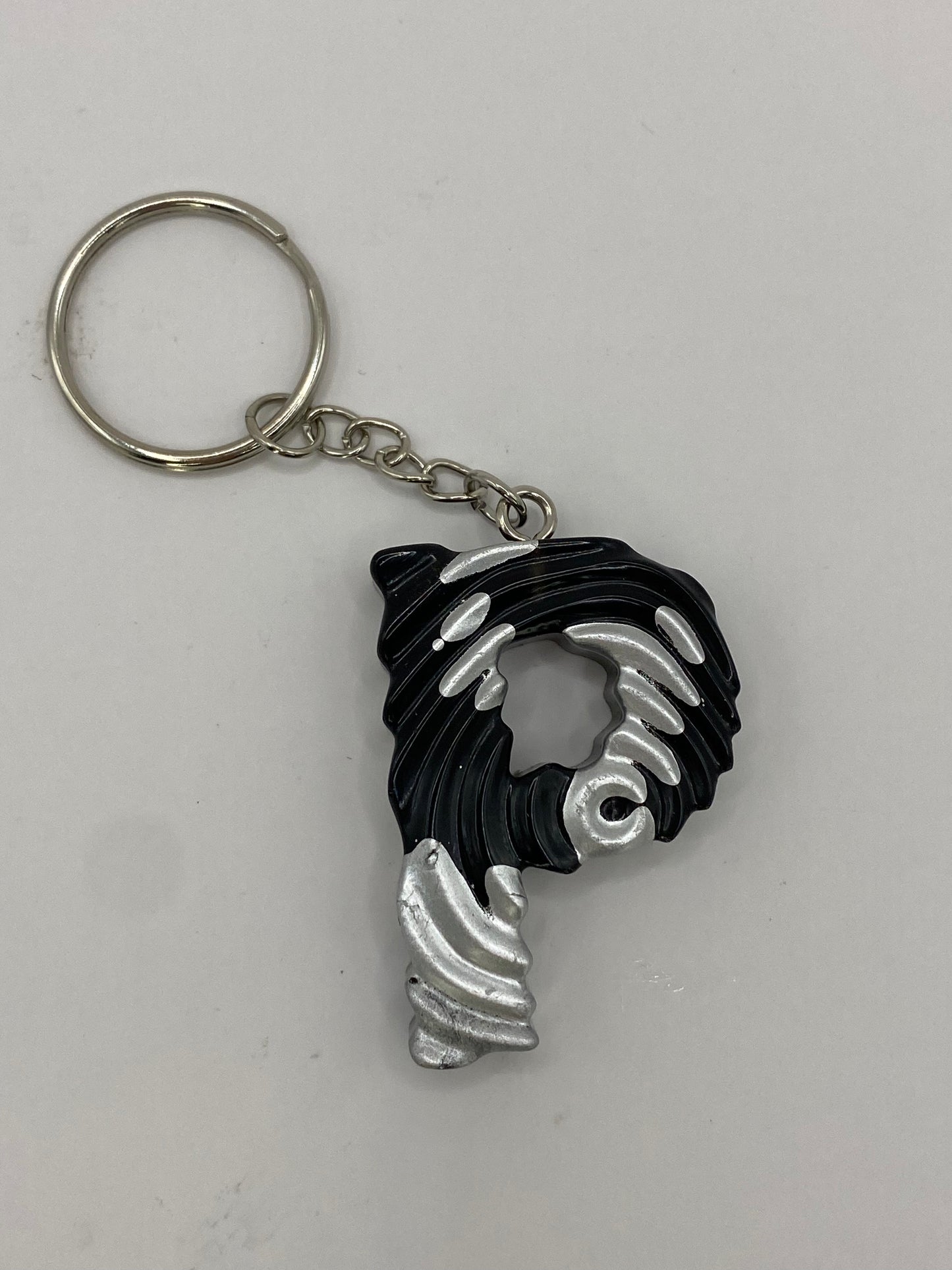 Black & Silver Ripple Letter Keychains