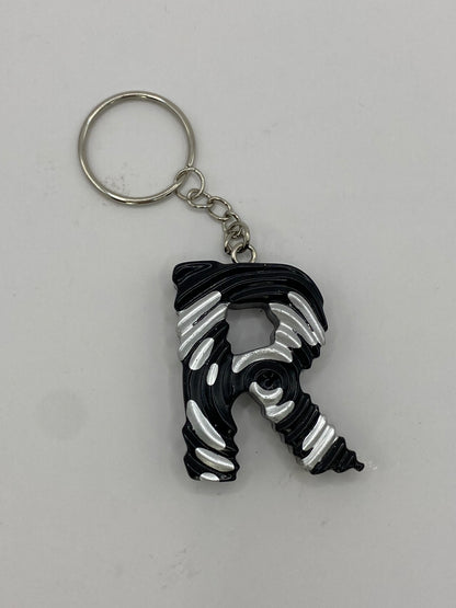 Black & Silver Ripple Letter Keychains