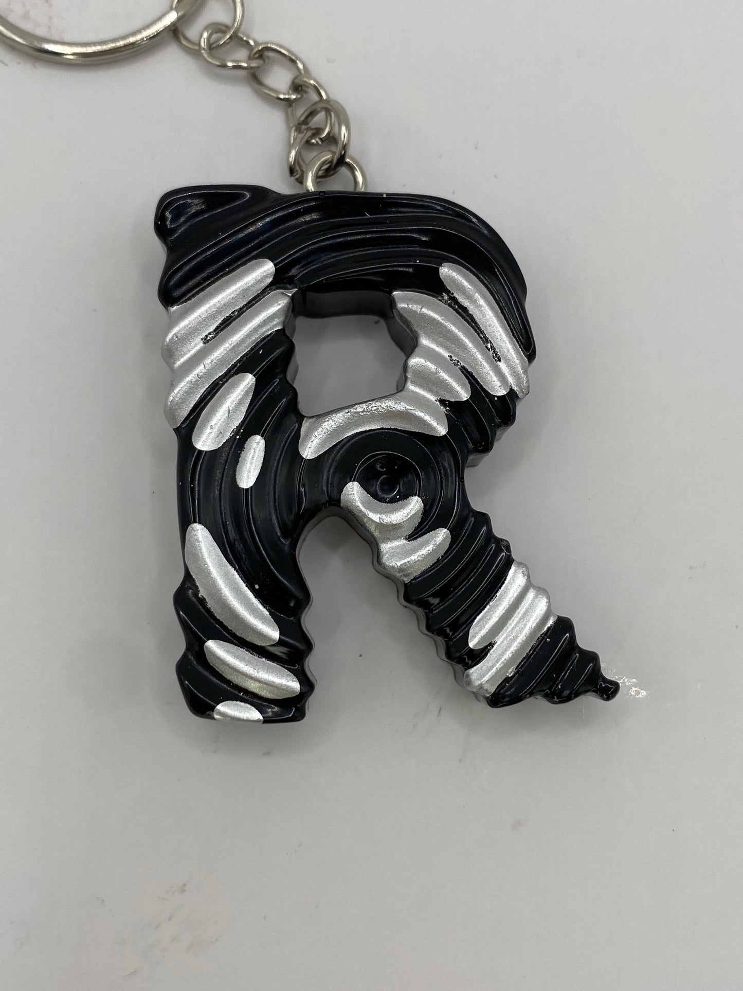 Black & Silver Ripple Letter Keychains