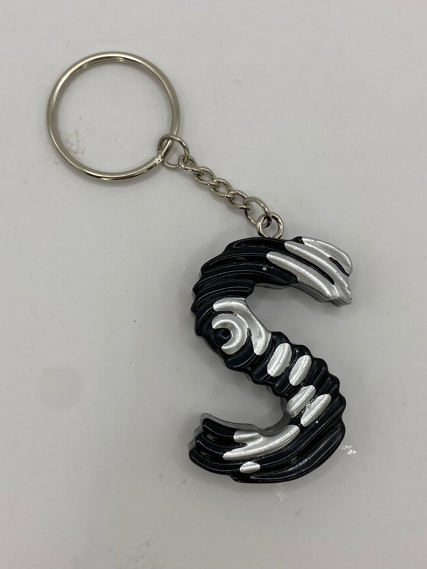 Black & Silver Ripple Letter Keychains