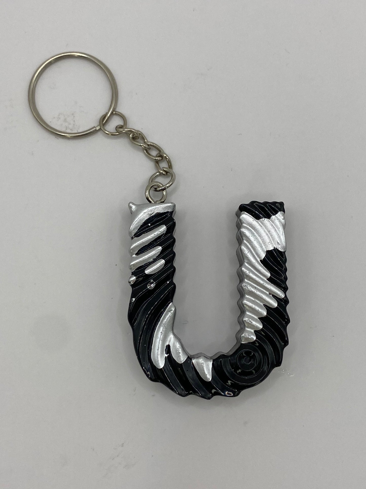 Black & Silver Ripple Letter Keychains