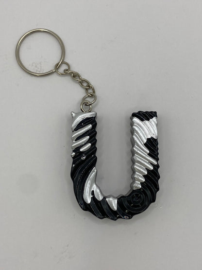Black & Silver Ripple Letter Keychains