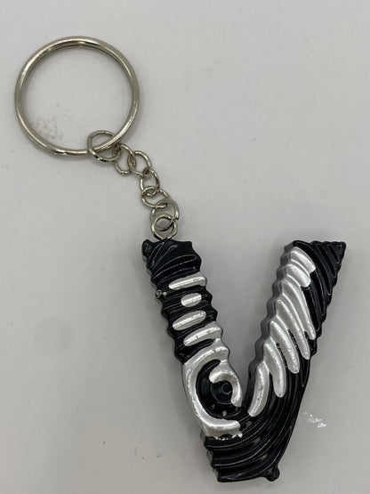 Black & Silver Ripple Letter Keychains