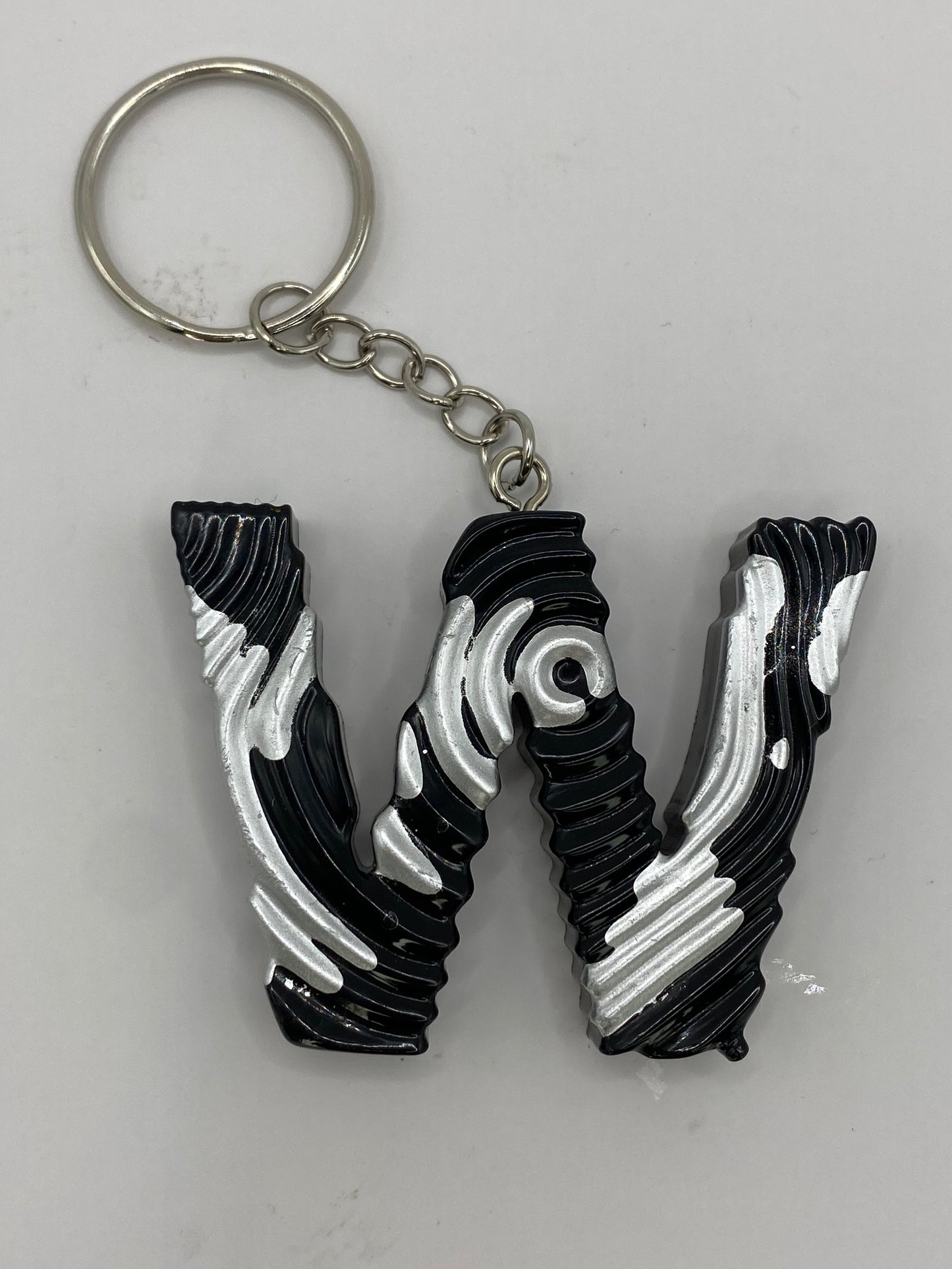 Black & Silver Ripple Letter Keychains