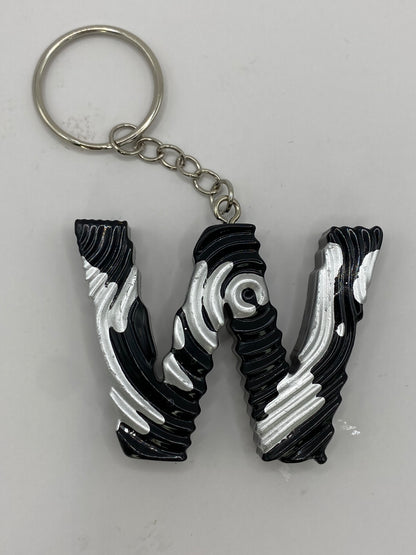 Black & Silver Ripple Letter Keychains