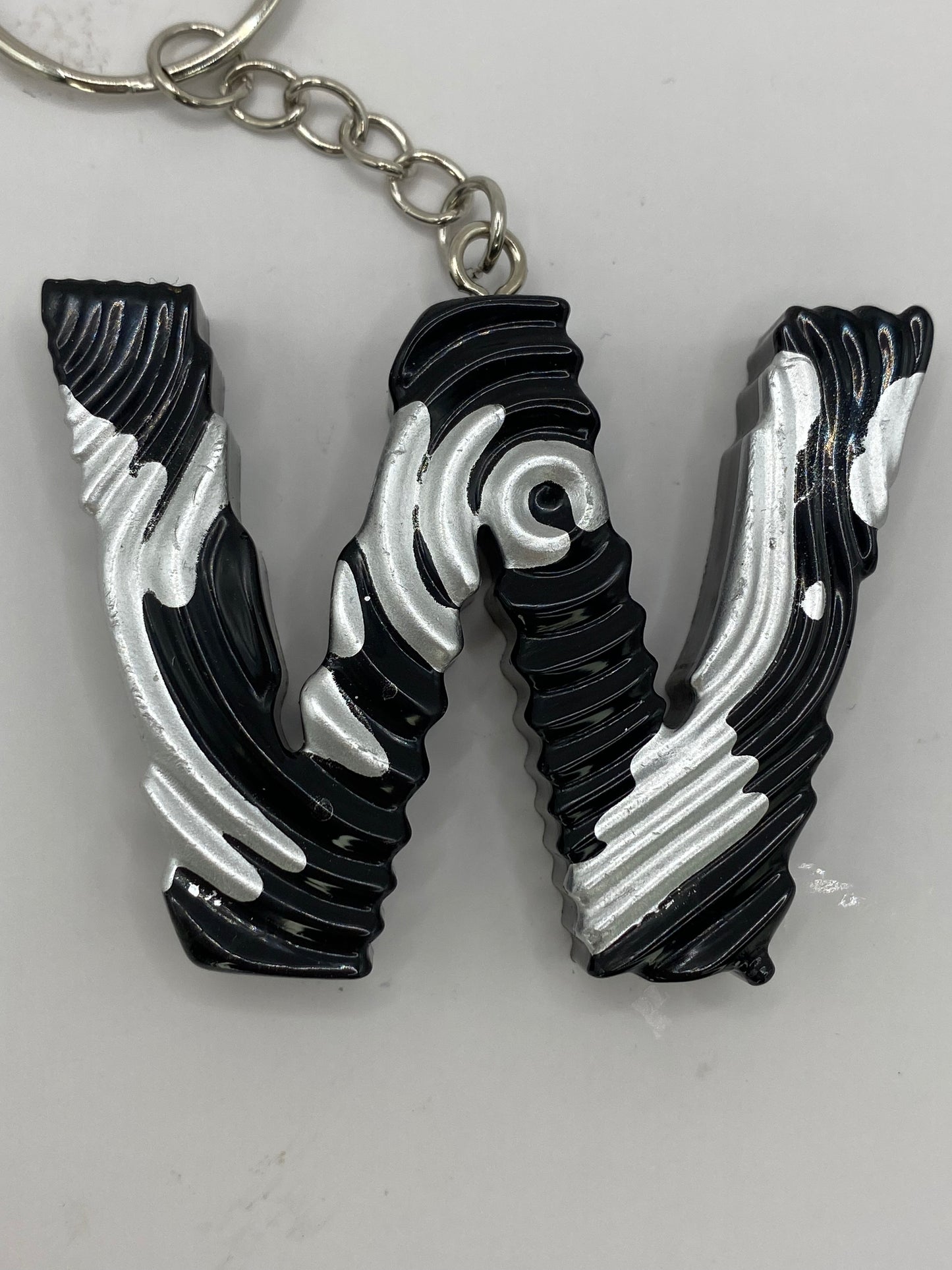 Black & Silver Ripple Letter Keychains
