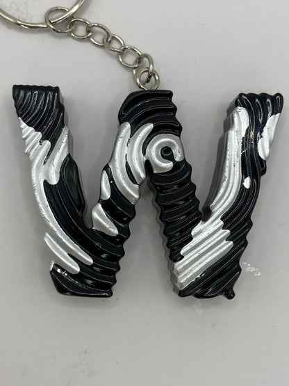 Black & Silver Ripple Letter Keychains