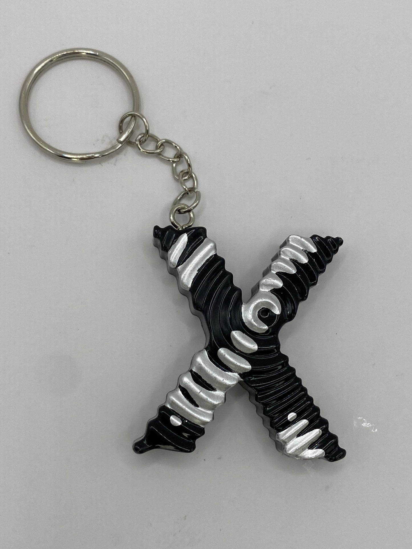 Black & Silver Ripple Letter Keychains