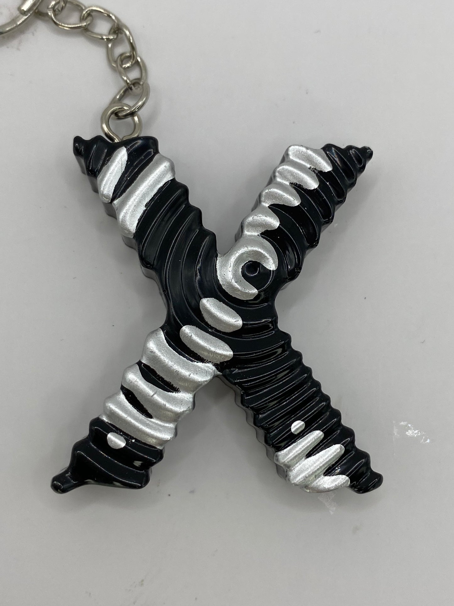 Black & Silver Ripple Letter Keychains