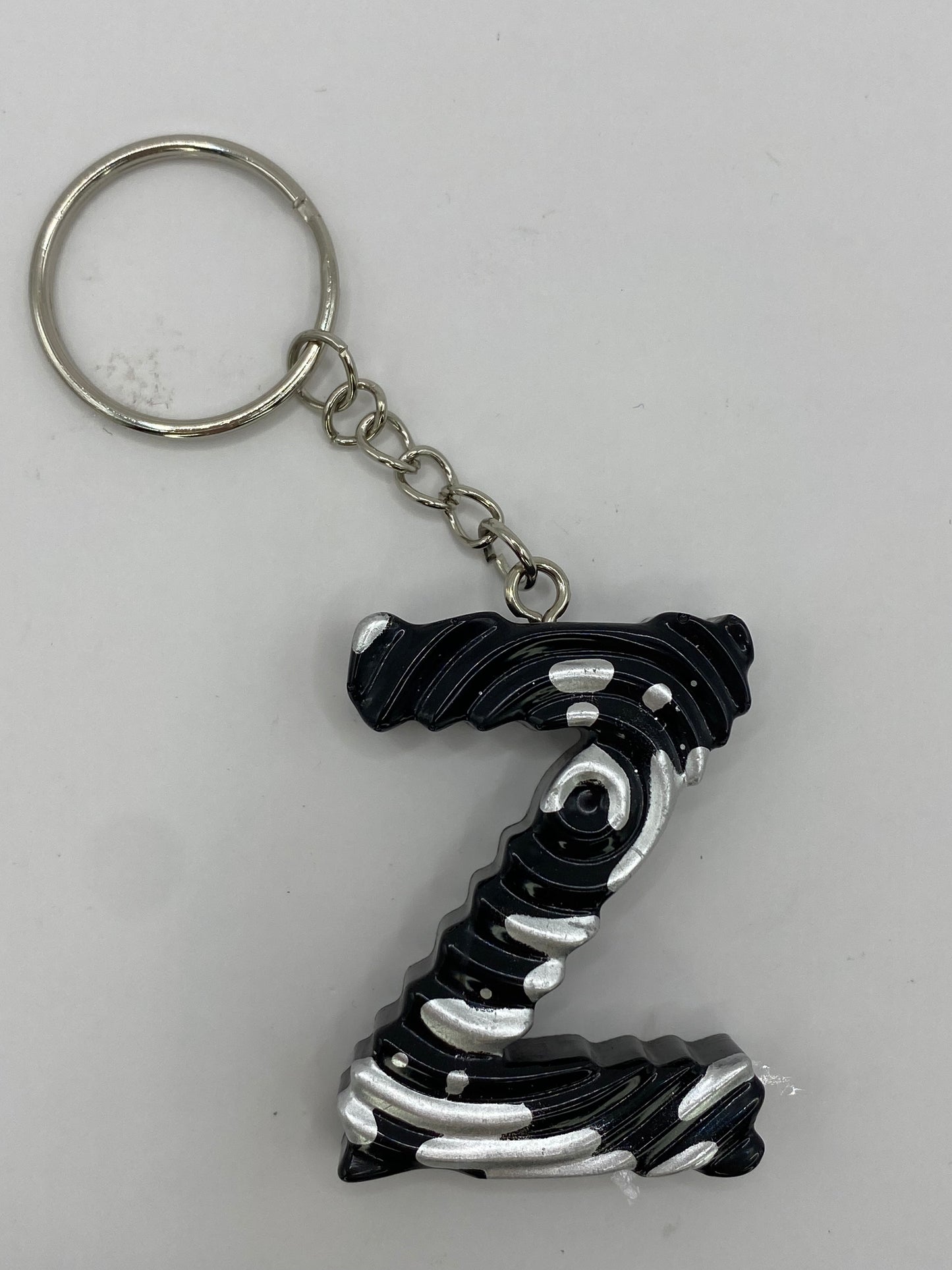 Black & Silver Ripple Letter Keychains