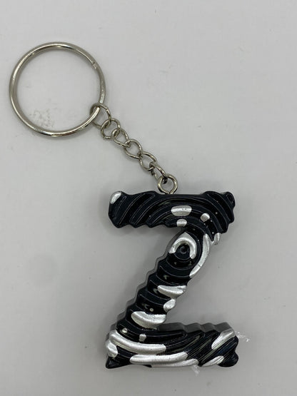 Black & Silver Ripple Letter Keychains