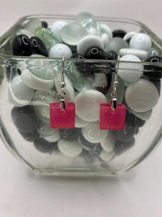 Rose Red Rectangle Earrings