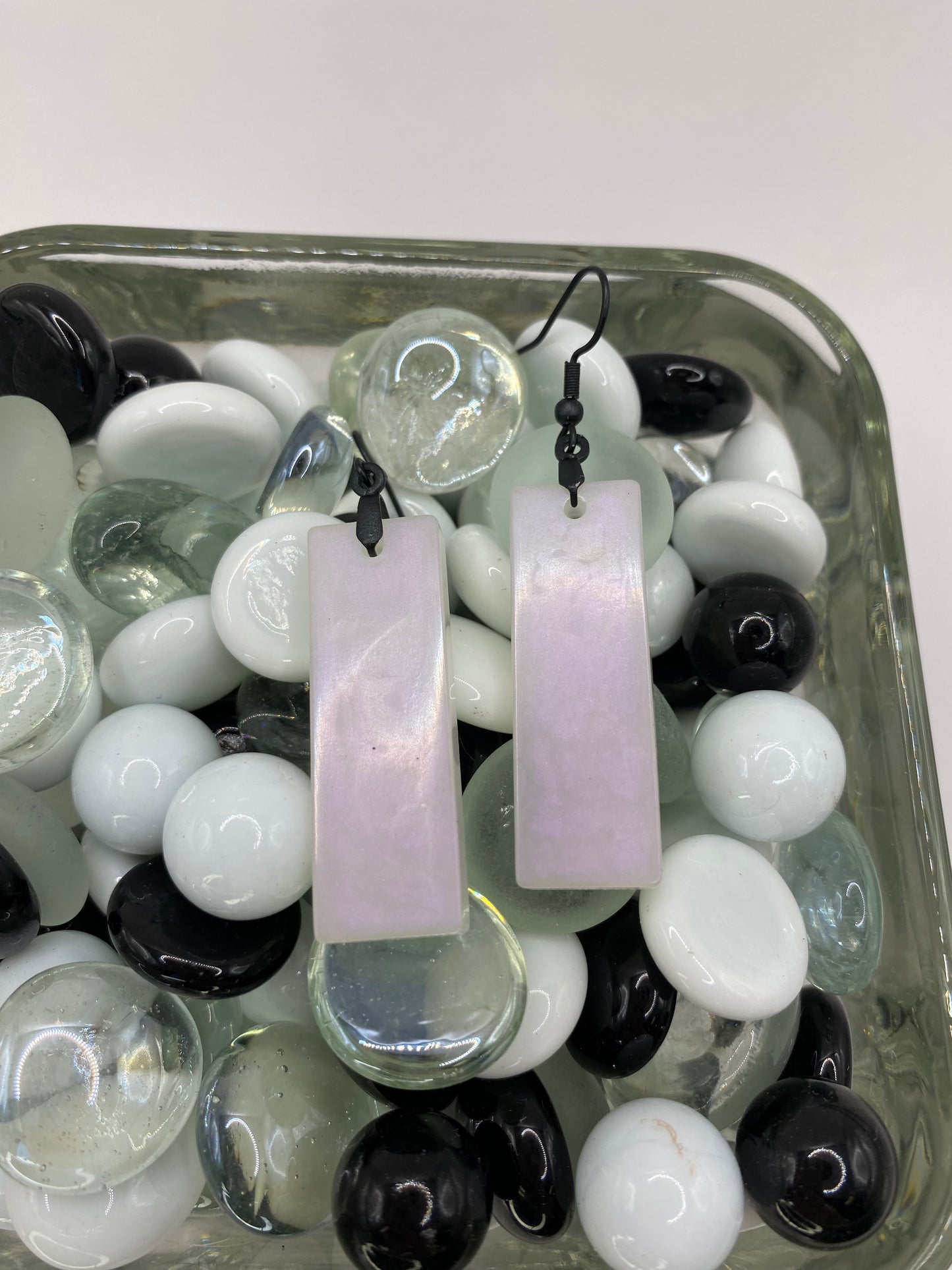 Iridescent Rectangle Earrings (Pink Tint)
