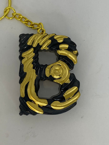 Black & Gold Ripple Letter Keychains
