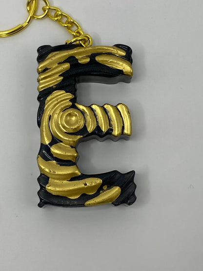 Black & Gold Ripple Letter Keychains