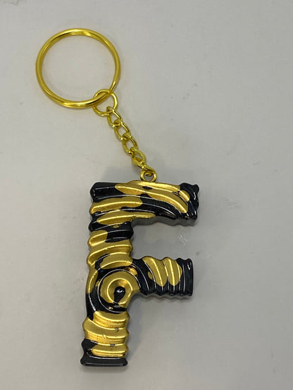 Black & Gold Ripple Letter Keychains