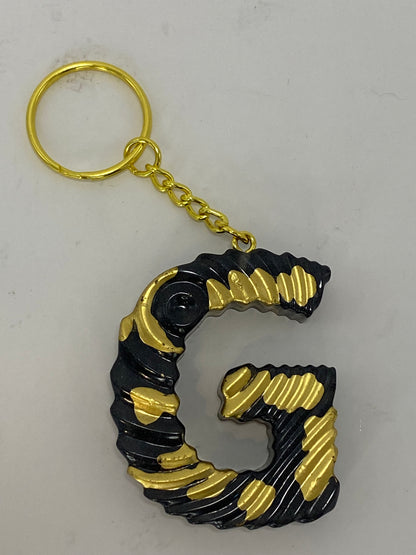 Black & Gold Ripple Letter Keychains