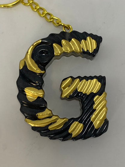 Black & Gold Ripple Letter Keychains