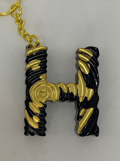 Black & Gold Ripple Letter Keychains