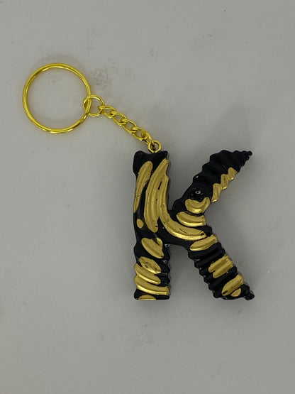 Black & Gold Ripple Letter Keychains