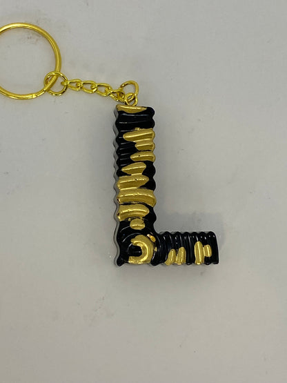 Black & Gold Ripple Letter Keychains