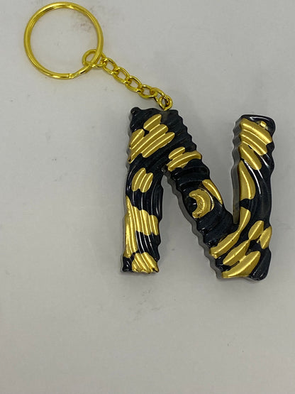 Black & Gold Ripple Letter Keychains