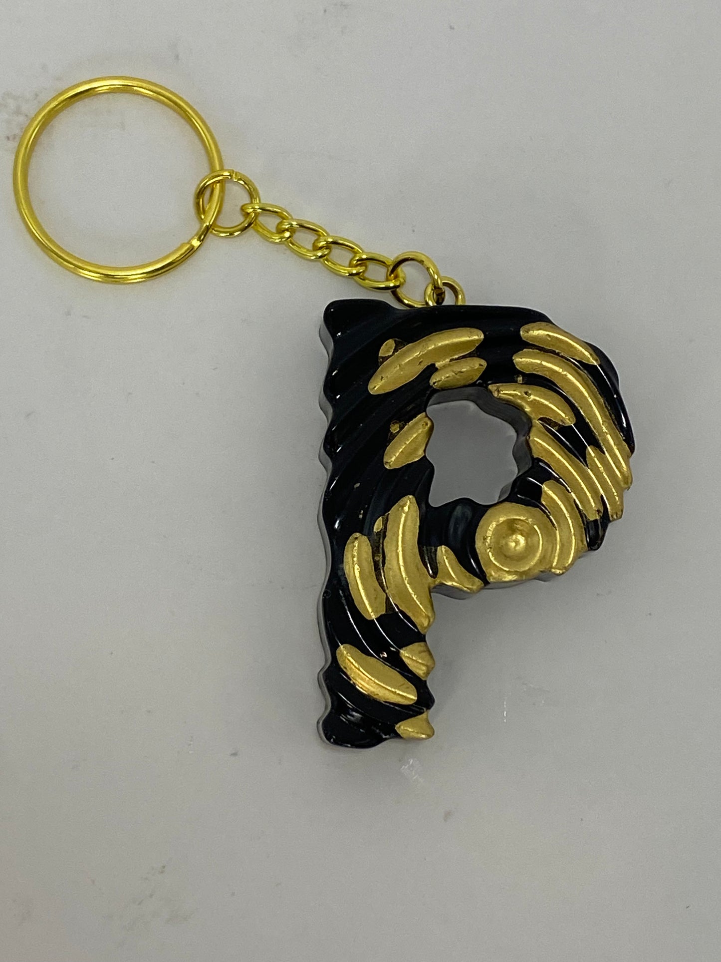 Black & Gold Ripple Letter Keychains