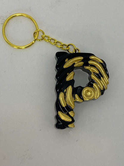 Black & Gold Ripple Letter Keychains
