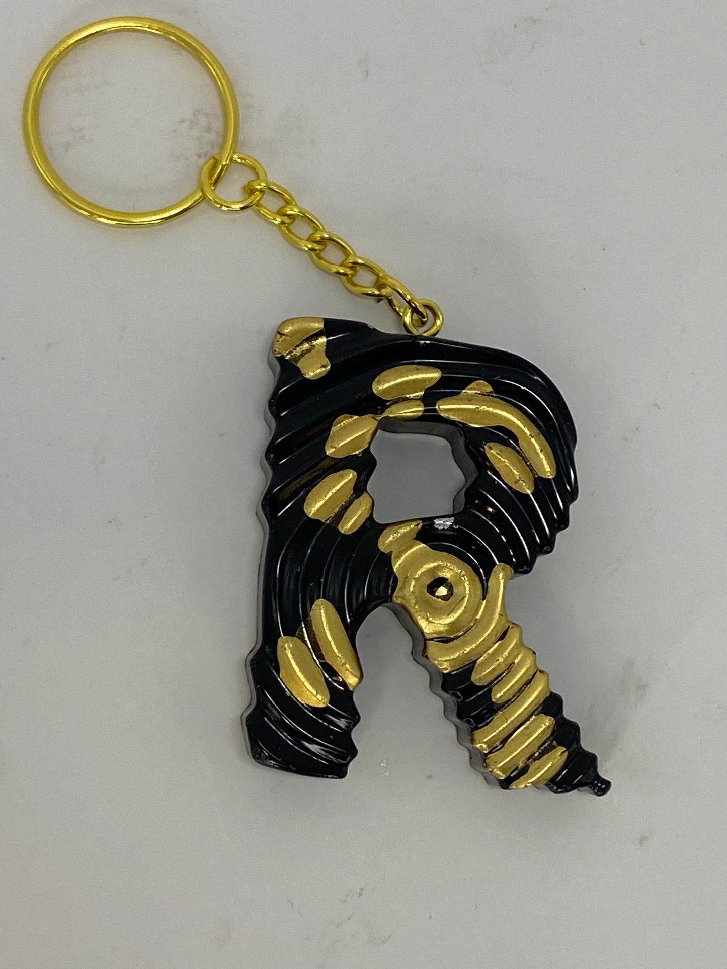 Black & Gold Ripple Letter Keychains
