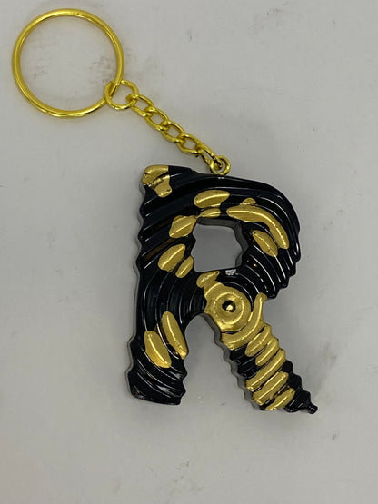 Black & Gold Ripple Letter Keychains