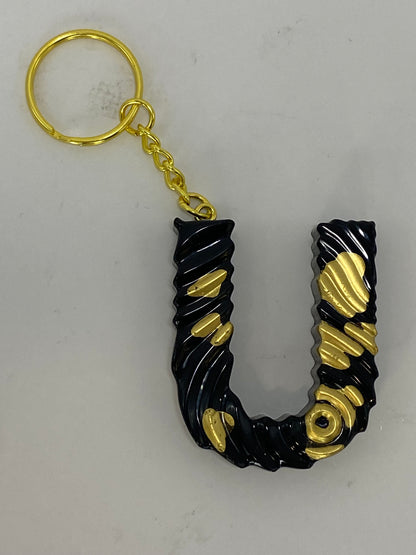 Black & Gold Ripple Letter Keychains