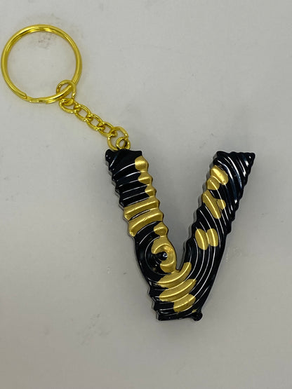 Black & Gold Ripple Letter Keychains