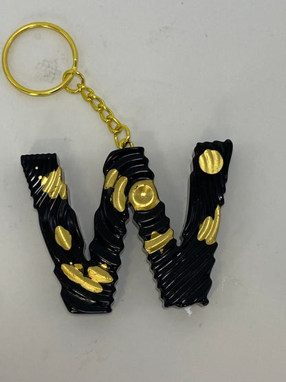 Black & Gold Ripple Letter Keychains