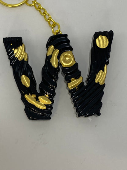 Black & Gold Ripple Letter Keychains