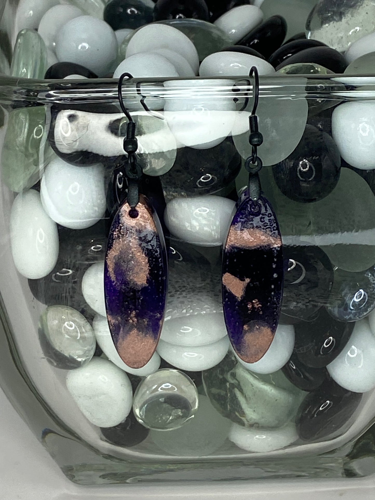 Purple & Rose Gold Oval Earrings