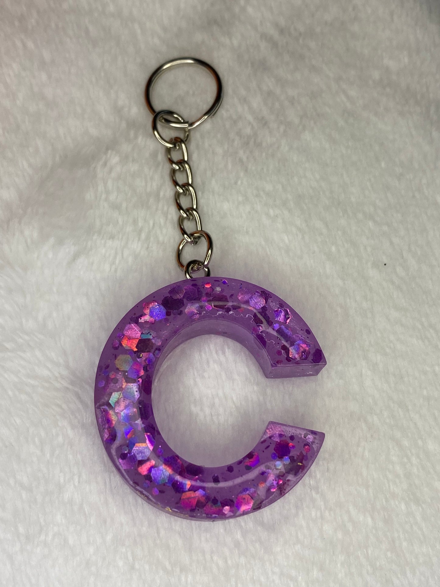 Basic Font Letter Keychains with Chunky Glitter