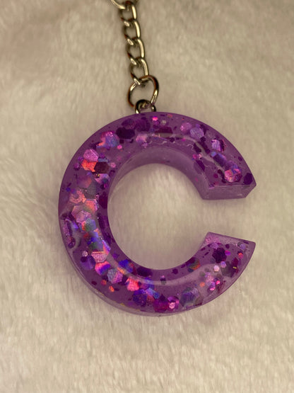 Basic Font Letter Keychains with Chunky Glitter