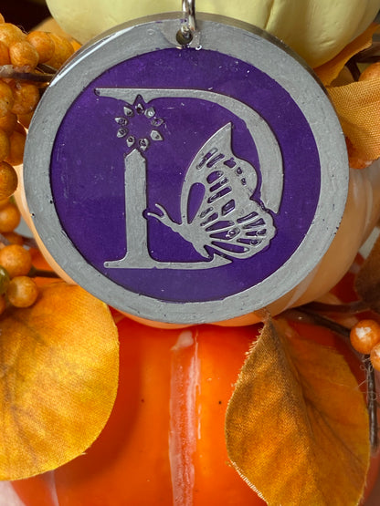 Round Purple with Silver Letters & Symbols Keychains