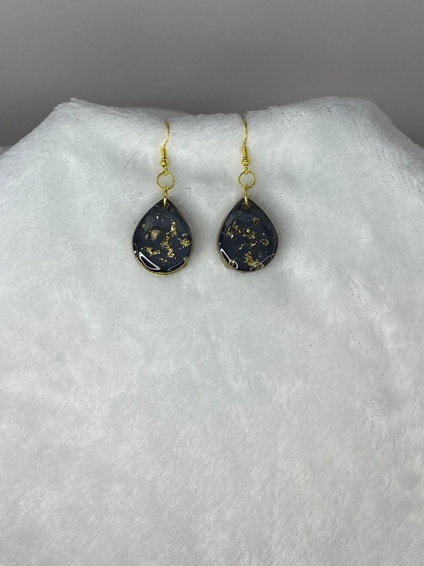 Black with Gold Foil Teardrop Earrings